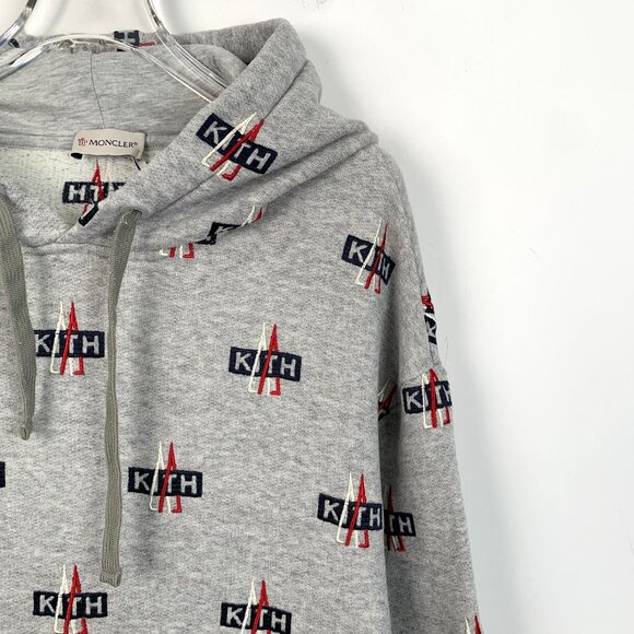 Moncler X Kith Gray Logo Hoodie M Cotton Blend Mens Casualwear - Picture 3 of 8